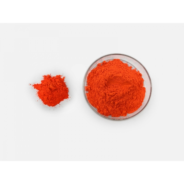 Highly transparent fluorescent pigment, fluorescent color concentrate, fluorescent orange